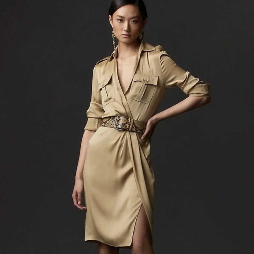 NWT $1790 Ralph Lauren Collection Ellington Crepe-Back Satin TAN Dress